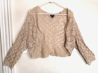 Torrid Womens Cardigan Sweater 1 Plus 1X Brown Crop Open Front Knit 3/4 Sleeve
