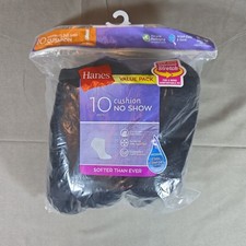 Hanes Womens Cushion No Show Socks 10 pairs Size 5-9 Black Wicking Comfort Cool