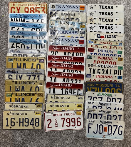 40 Bulk License Plate Lot - 8 Diff. States. KS, MO, ID, IL, IN, MN, TX,& NE.