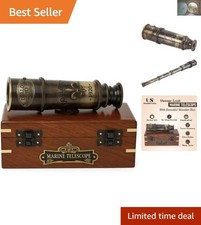 Nautical Brass Spyglass - Vintage 15 Telescope with Ramsden Lens Wooden Case