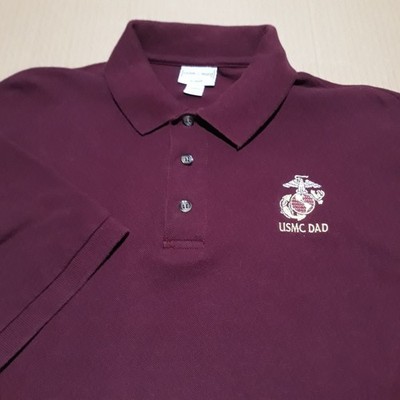 USMC Dad Polo Shirt Men's L VTG Anvil Pre Shrunk Cotton Marines Embroidered 
