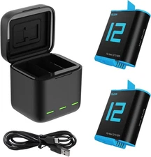 TELESIN 2-Pack Batteries and 3-Channel USB Battery Quick Charger with Type-C Cor