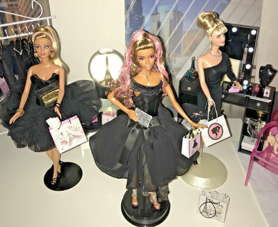 Barbie Crystal Fantasy GOLD Label & 50th Nolan Miller kleines schwarzes Kleid Mattel