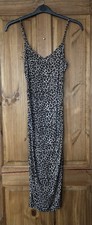 Boohoo strappy ruched leopard animal print jersey dress 10