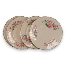 Homer Laughlin 4pc R3543 Bread Plate 6 1/4" Roses Platinum Trim USA Vintage 