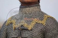 Chainmail Collar 9mm Flat Ring with Washer Brass Trim For Medieval Event
