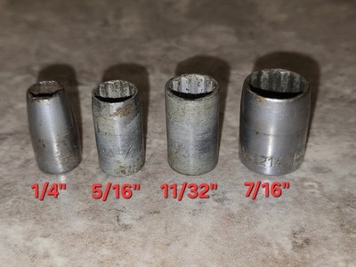 9/32'' Drive Socket Lot 4 Pieces Including Plumb & Armstrong Sockets 1940s WWII