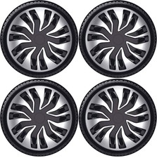 Wheel Trims 16" Black & Silver Hub Caps Covers Fast Fits Nissan Micra