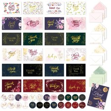 Decorably 24 Pack Gold Foil 6x4in Floral Thank You Cards with Envelopes