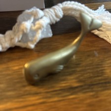 Vintage Solid Brass Smiling Happy Sperm Whale Paperweight Figure 3.5 Inches EUC