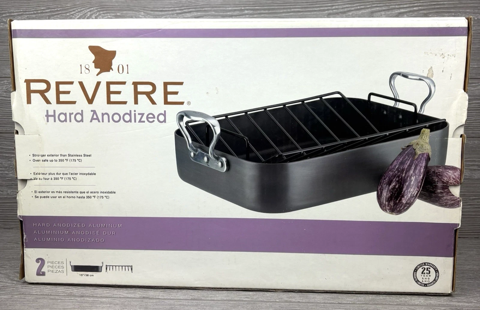 Revere Ware Hard Anodized Aluminum Ovenware Baking Roasting Pan w/ Rack 2 Pieces