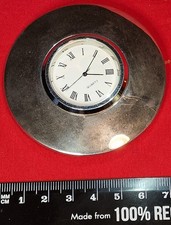 ​Vintage Englefields Crown & Rose Pewter Round Desk Clock Heavy Paperweight 6cm