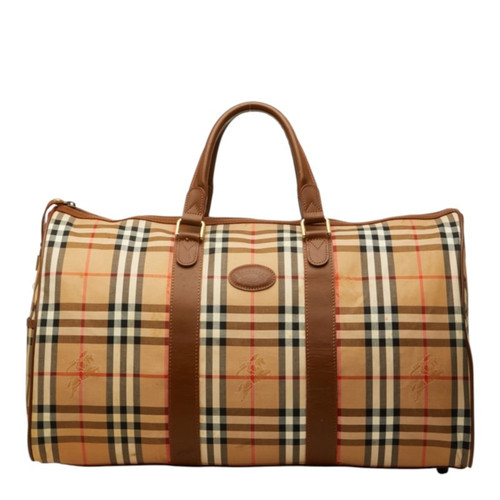 Burberry Nova Check Boston Bag, Beige, Nylon & Leather, Women's. GZl1le5j