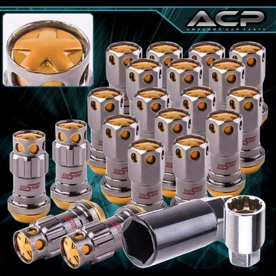 JDM VIP 20 Pieces Lug Nuts M12 X 1.25mm Thread Pitch + Locking Key Gunmetal Gold