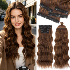 Thick 4Pieces Wavy Highlight Hairpieces Invisible 4Pcs Clip in Hair Extensions