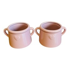 Pink Mini Mug Set 2 Heart Design Ceramic Cups Small Coffee Tea 7.5cmTall