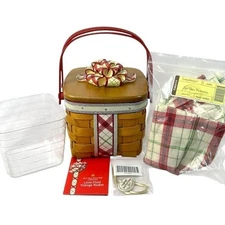 Longaberger Sm PLAID TIDINGS Tree Trimming Lid Liner Protector Tie On Flyer 2012