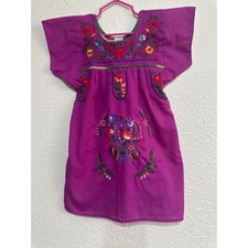Girls Purple Hand Embroidered Floral Mexican Dress Artesanias Size 2