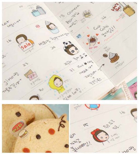 #28 adesivi pvc carino pane ragazza cartone animato quaderno diario decorazione 6 fogli - Foto 5 di 12
