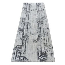 2'7"x8' Gray The Cane Design Pure Silk with Wool Hand Knotted Runner Rug R87227