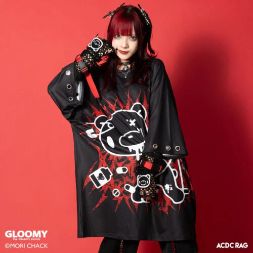 Chax GP Gloomy Bear Huge Ring T-shirt Dark Black Red Japan Harajuku Kawaii Punk - Afbeelding 1 van 11