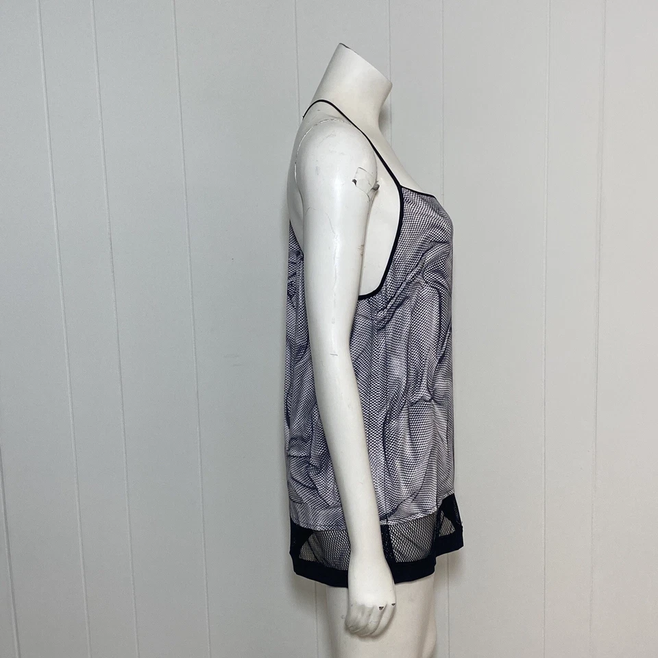 Helmut Lang Top Women's Medium Gray Mesh Trim Spaghetti Straps Printed Tunic - Image 4 of 4