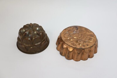 2 Vintage Kupferformen Terrine Gelee Mousse Obst Bundt Dose