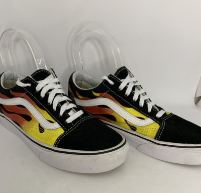 Vans Off The Wall Old Skool Red Yellow Flames Black Sneakers Womens 6.5 Mens 5