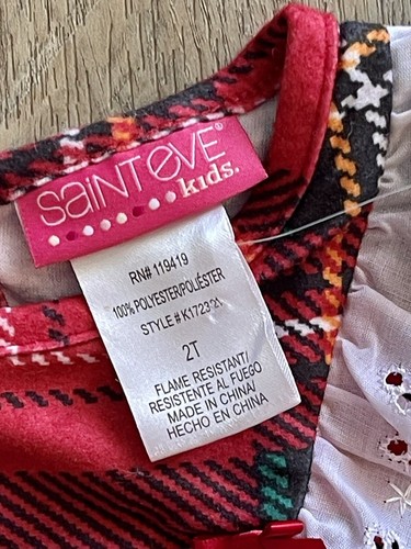 NWT Saint St Eve Long Flannel Nightgown Holiday Red Tartan Plaid Size 2T Eyelet - Picture 4 of 4