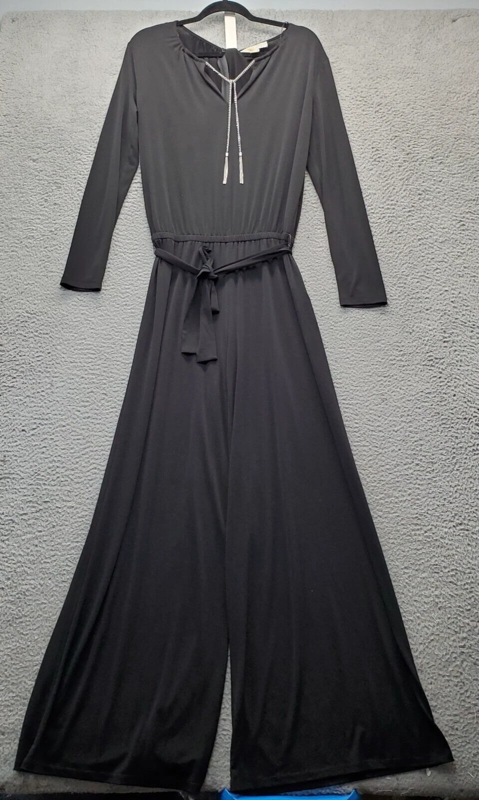 Michael Kors Jumpsuit Womens Medium Black Belted Tie Waist Long Sleeve Back Zip