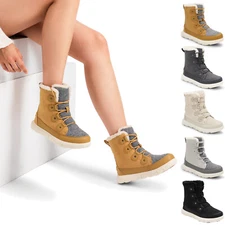 Winter Boots Cozy Faux Fur Anti-Slip Snow Boots Lace Up Ankle Booties for Women