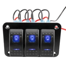 12V/24V 3 Gang Rocker Switch Panel Toggle Switch for RV Car Boat Marine Blue LED