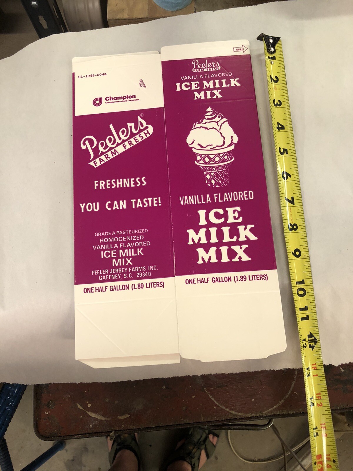 Peeler Jersey Farms Gaffney SC Vanilla Ice Milk Mix Half Gallon Flat