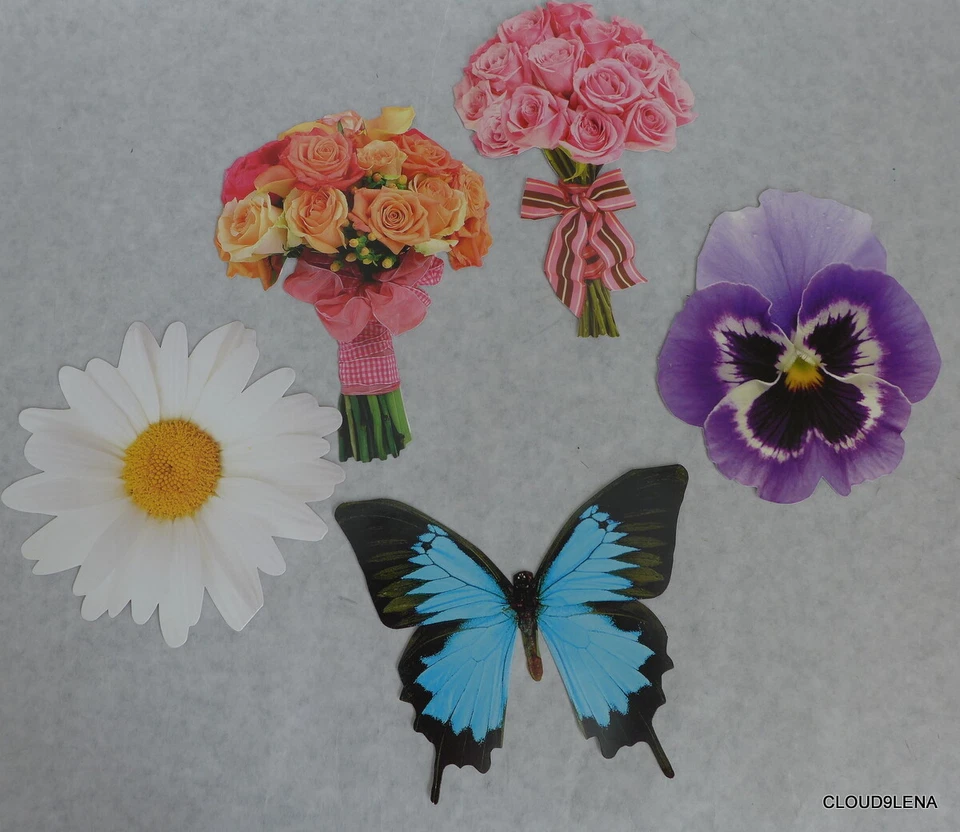 5 Paper House Production Die Cut Blank Cards Daisy Rose Bouquets Pansy Butterfly - Image 3 of 4