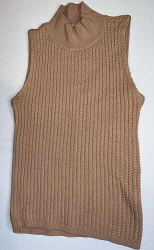 Elie Tahari Women's Size SMALL Sleeveless Top Cable Knit Mock Neck Brown Tan NWT - Picture 11 of 21