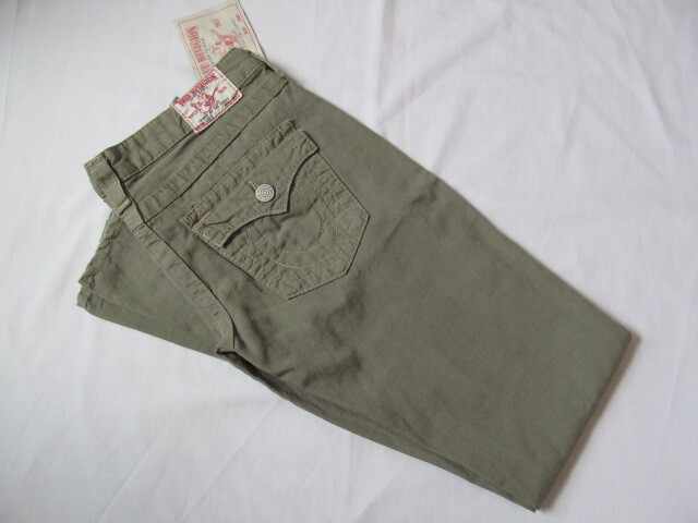 New True Religion Army Olive Green Casual Joey Cotton Linen Pants Size 27