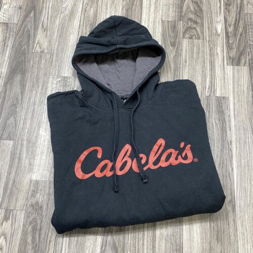 CABELA'S  Graphic Print Pullover Black Hooded Sweatshirt Hoodie Men's Size 2XL - Picture 1 of 8