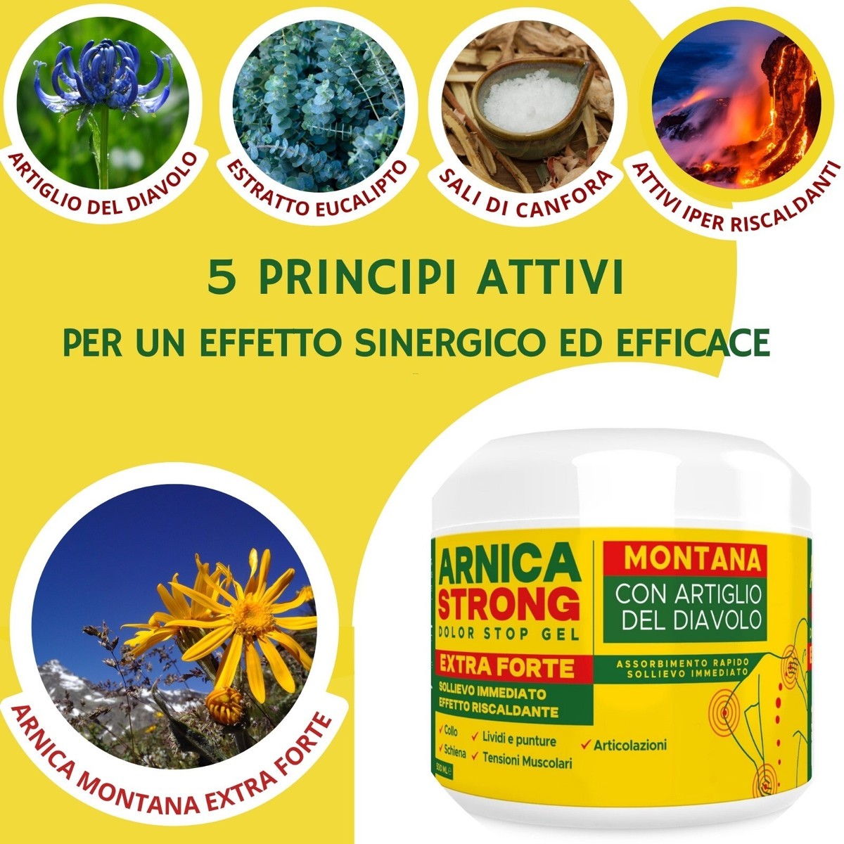 Arnica Strong Gel Forte – Crema Riscaldante Con Arnica 99% E Artiglio Del Diavolo Per Muscoli E Articolazioni, Mal Di Schiena, Cervicale – 100% Made In Italy