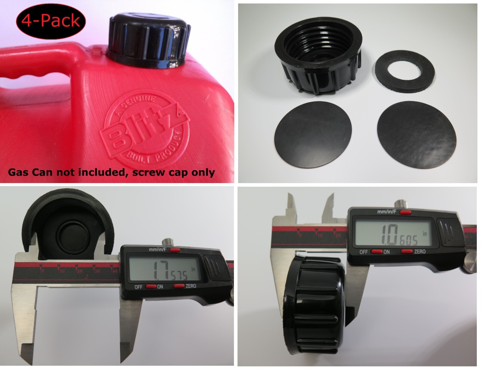 4Pk Blitz GAS CAN CAPS transportation storage closed screw lid Viton