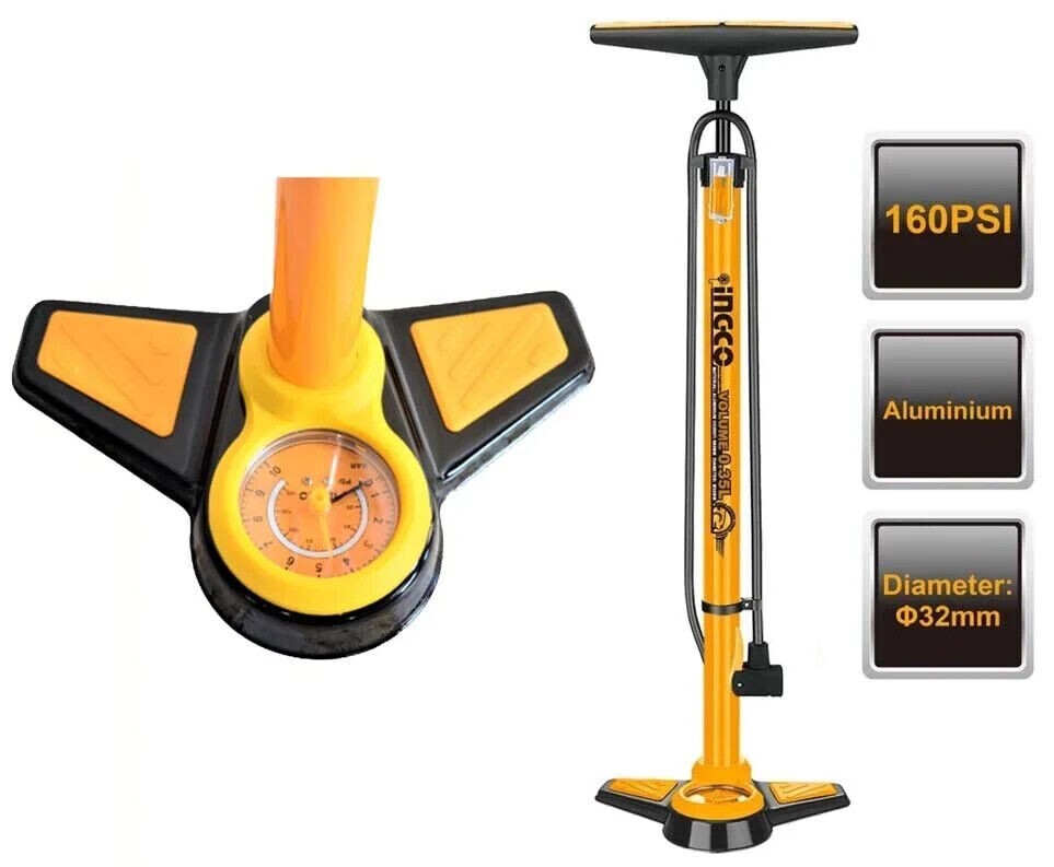 Pompa A Pavimento Per Bici Con Manometro – Alta Pressione 160 PSI, Acciaio, Per Copertoncino E Presta