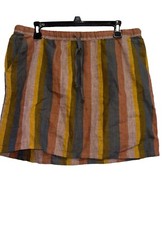 Garnet Hill Easy Linen Pull-on Skirt Striped Sz Medium Drawstring Pockets Boho