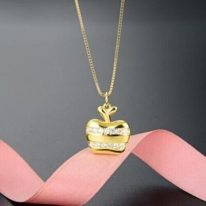 Authentic Women's Stunning Apple Pendant Round Simulated Diamond In 14K Yellow Gold Plated