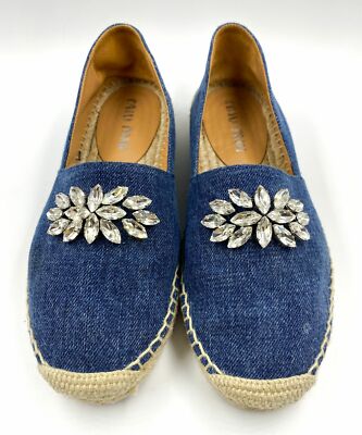 MIU MIU Blue Denim Crystal Embellished Espadrilles 35 5 Crystal