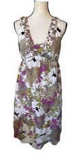 Ann Taylor Loft Womens Floral Silk/Cotton V-Neck Empire Stretch Waist Dress Sz 8