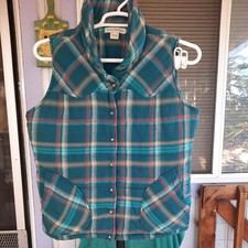 Women's  Stetson Snap Button Teal   Plaid Western Vest Small