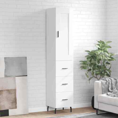 Highboard High Gloss White 34.5x34x180 cm Engineered Wood
