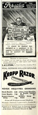 PEPSAILA TABLE SALT GERMAN KROPP RAZOR Historische Werbung c.1894