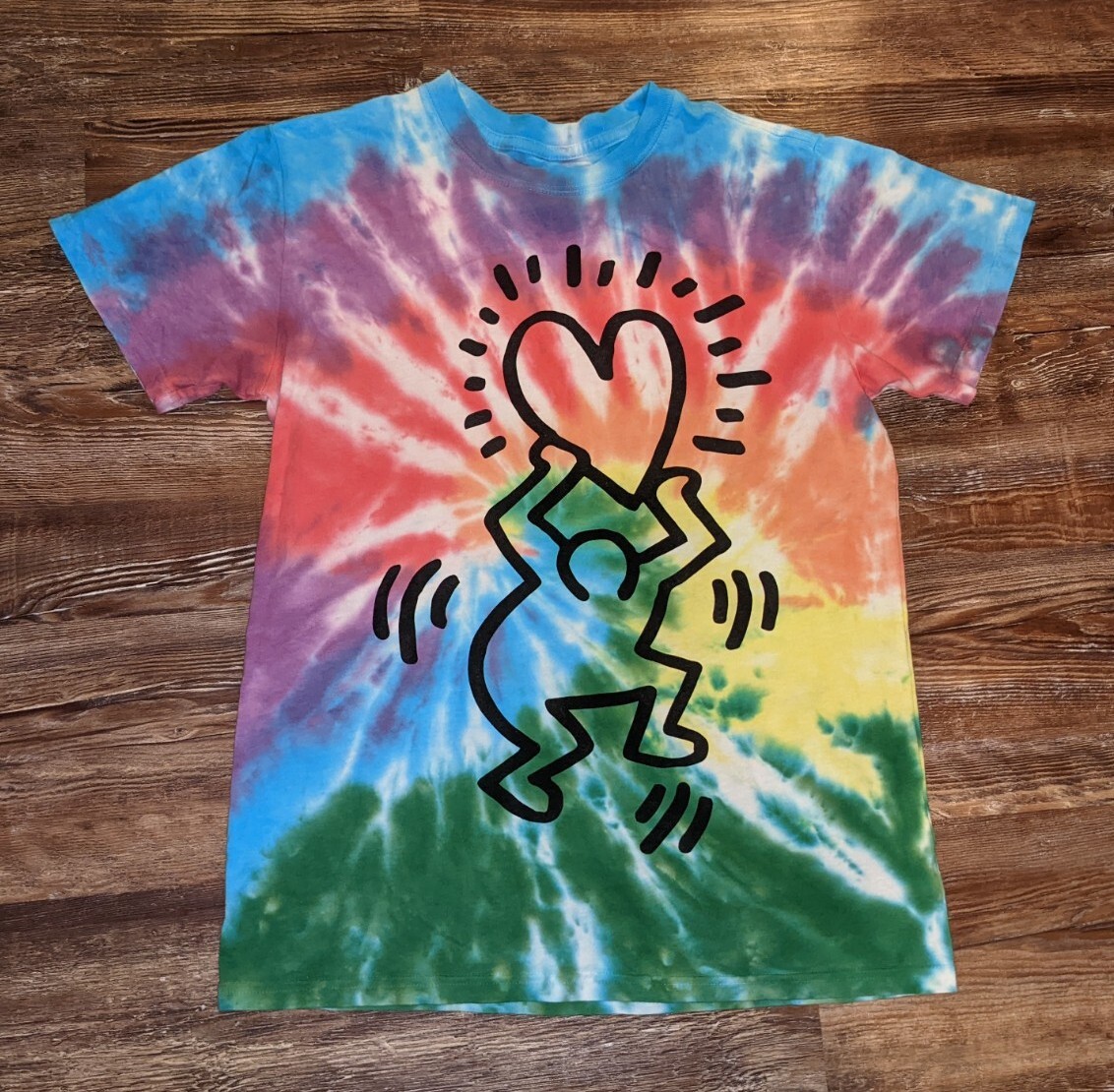 Keith Haring Heart over Head tie dye T shirt womens size XS
