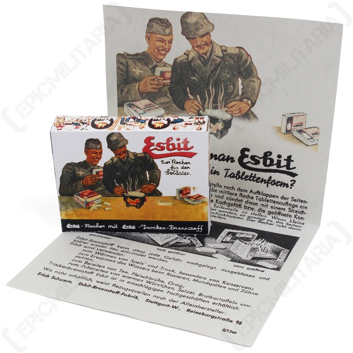 WW2 German Soldiers Esbit Box and Instructions - Reproduction