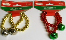 2 Sets Of 2 Christmas Bracelets Stretch Assorted Color Beads Bells Jewelry